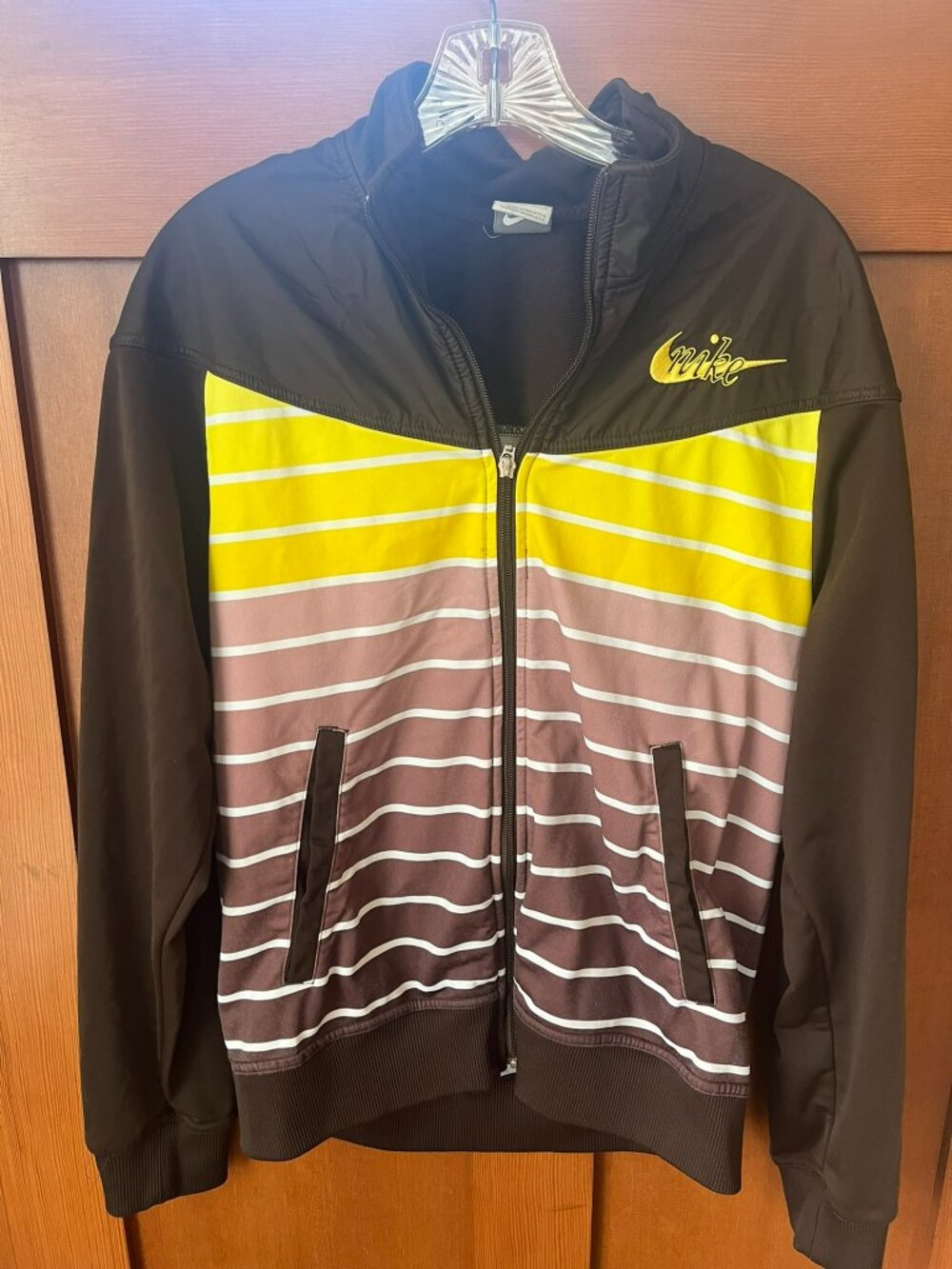 Vtg Nike Women's Brown Yellow Stripe Y2K Retro Track Jacket Medium *READ* 166